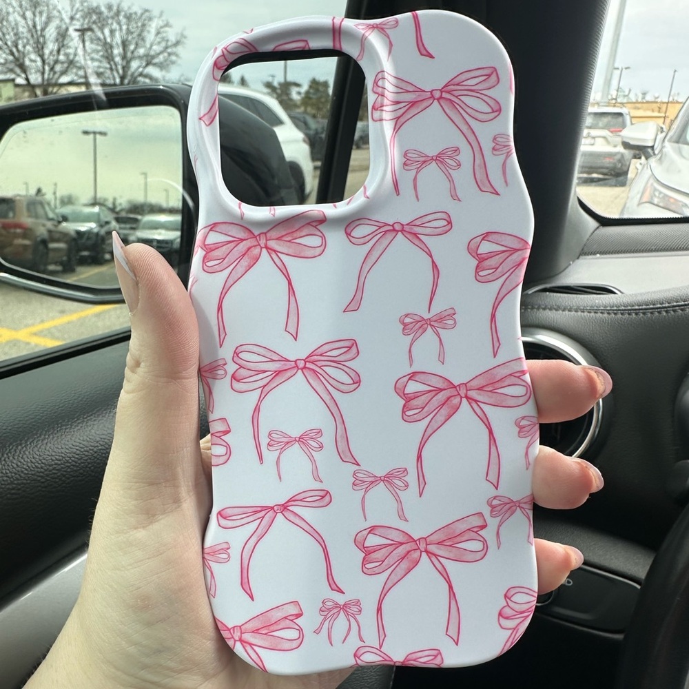 White iPhone Case with Pink Bow Print